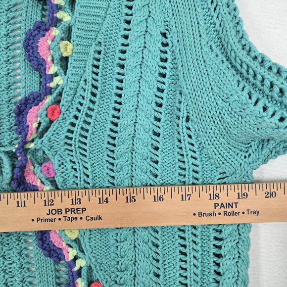 VTG Relativity Cardigan Sweater sz L* Teal Tie Front Cotton Boho Cottagecore - Picture 14 of 16